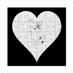 Terrier Heart Jigsaw Pieces Design - Gift for Terrier Black White Lovers Posters and Art